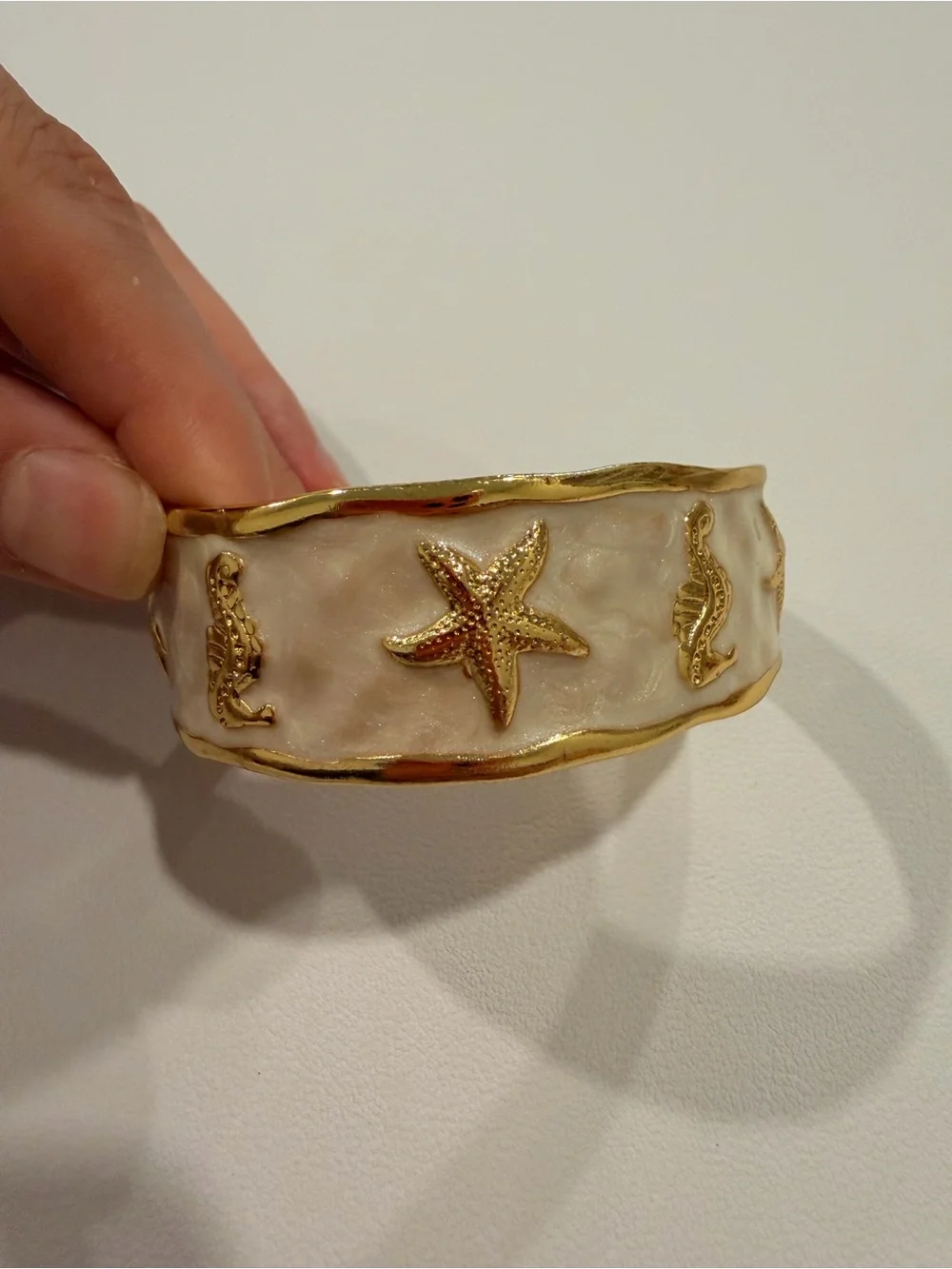 White and Gold Sea Motif Cuff Bracelet